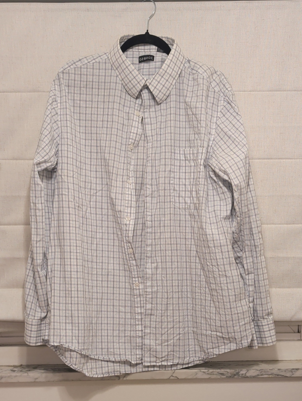 George Men's White Shirt with Blue Windowpane Check